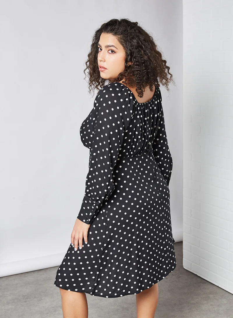 VERO MODA Polka Dot Midi Dress Black