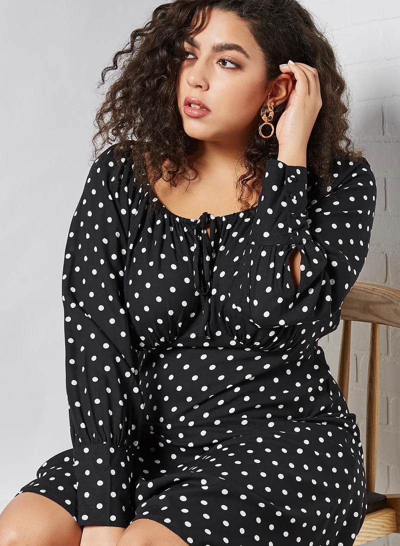 VERO MODA Polka Dot Midi Dress Black