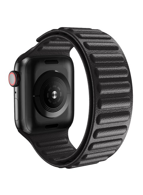 Replacement Leather Link Apple Watch Band for 45/44/42mm Black