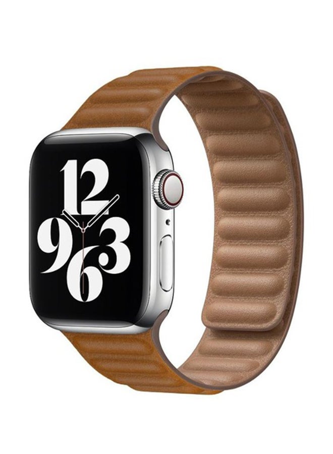 Foxcon - Replacement Leather Link Apple Watch Band for 45/44/42mm Brown - Image 1