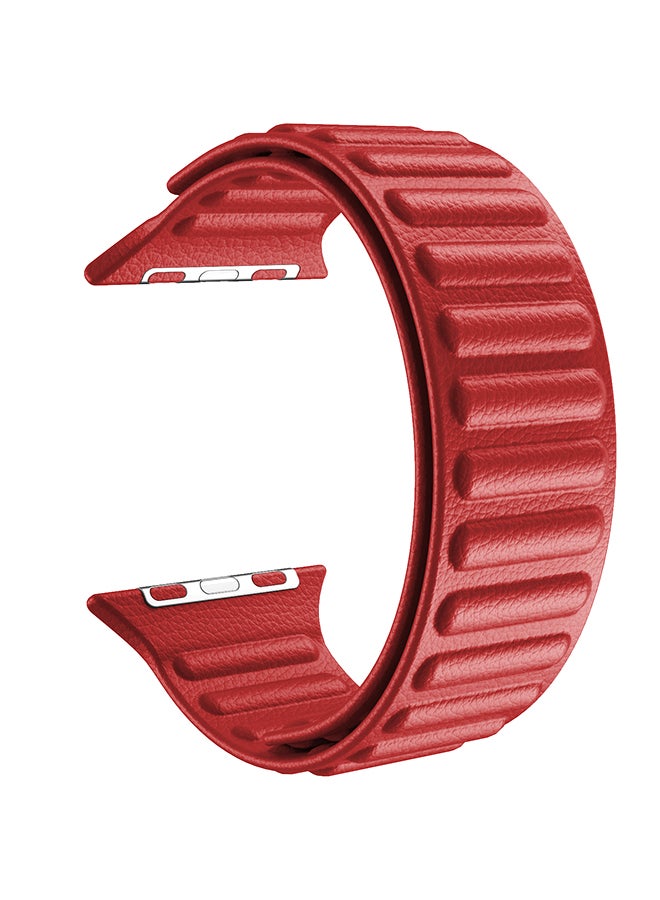 Foxcon - Replacement Leather Link Apple Watch Band for 45/44/42mm Red - Image 1