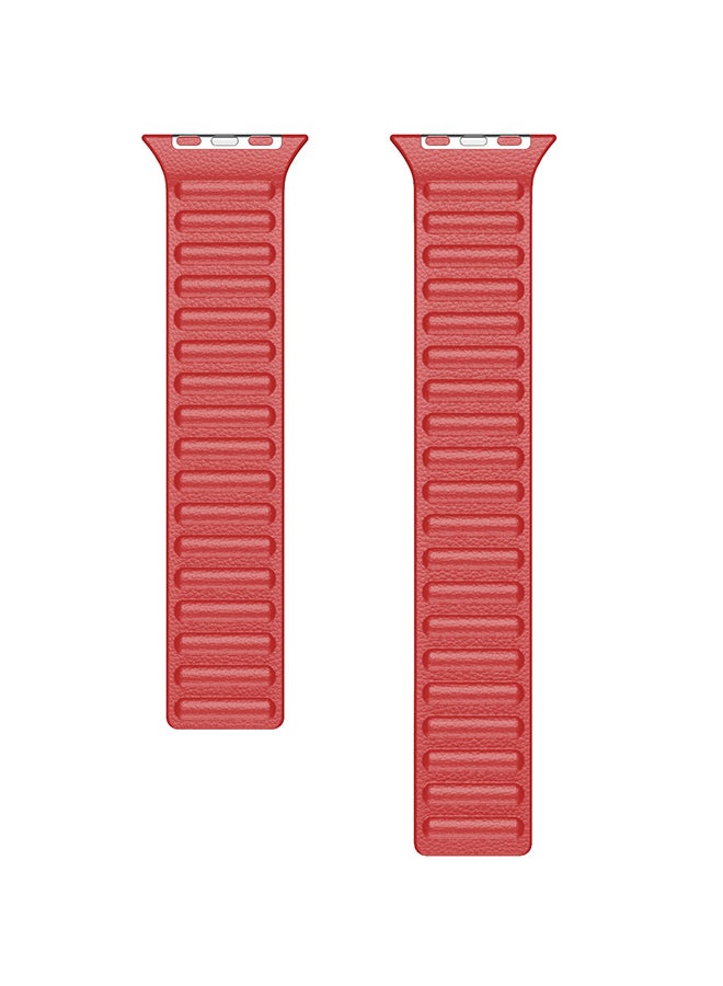 Foxcon - Replacement Leather Link Apple Watch Band for 45/44/42mm Red - Image 1