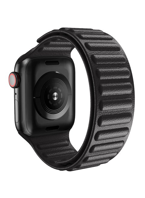 Replacement Leather Link Apple Watch Band for 45/44/42mm Black