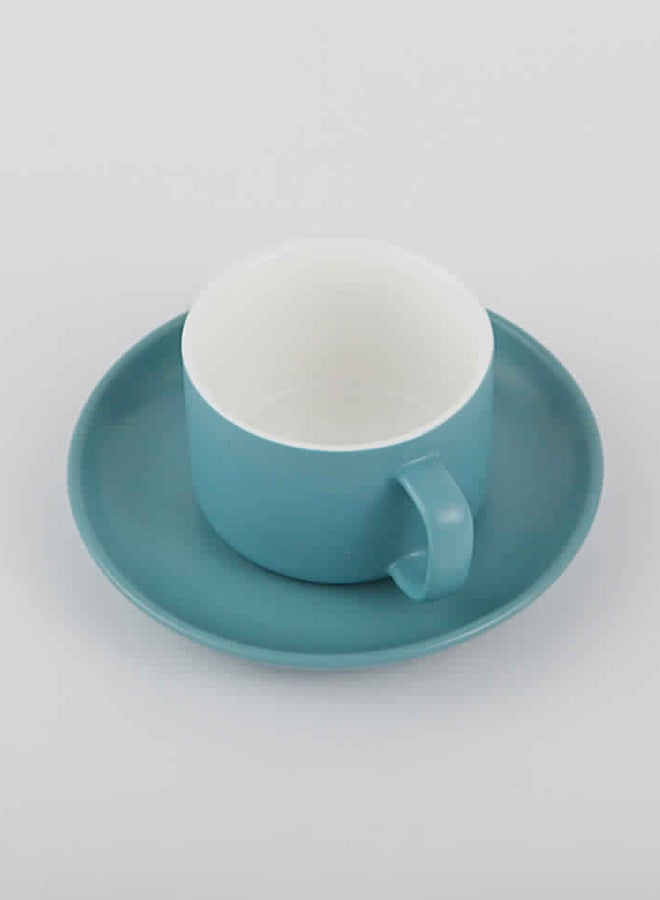 Glazed Ceramic Square Handle Cup And Saucer Blue 210ml