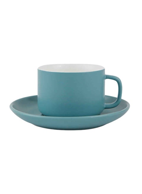 Glazed Ceramic Square Handle Cup And Saucer Blue 210ml