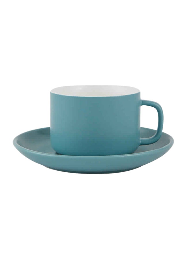 Glazed Ceramic Square Handle Cup And Saucer Blue 210ml
