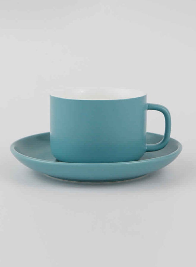 Glazed Ceramic Square Handle Cup And Saucer Blue 210ml
