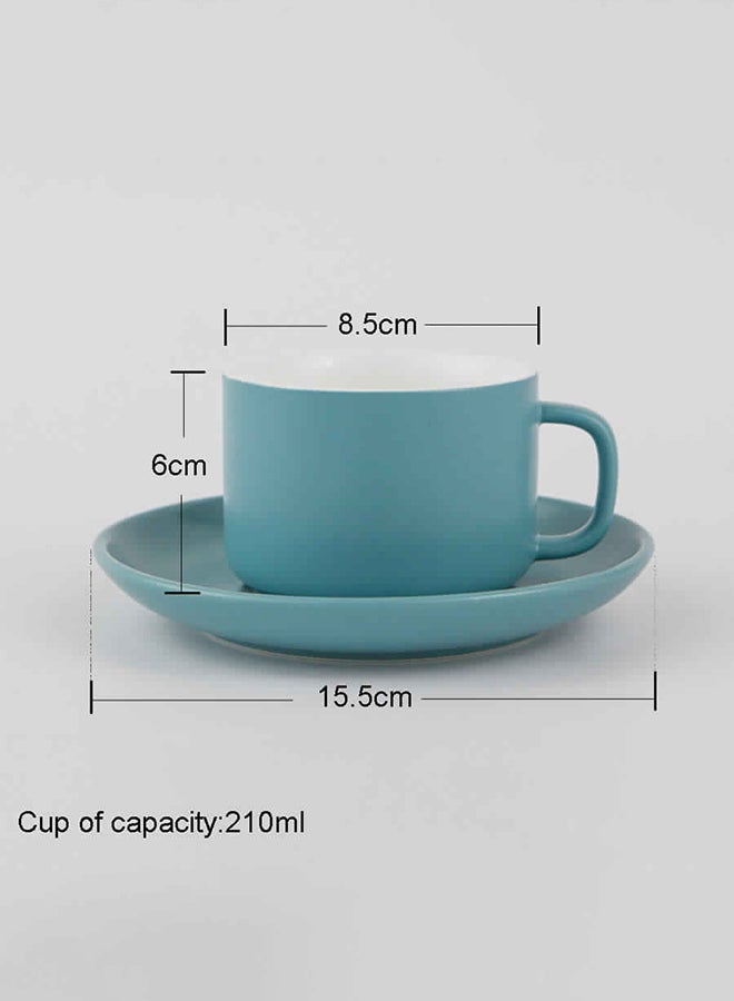 Glazed Ceramic Square Handle Cup And Saucer Blue 210ml