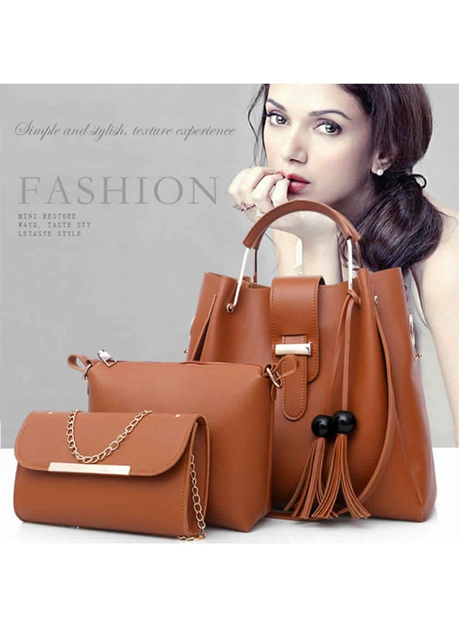 3-Piece Fashion Bag Set Brown  - Image 4