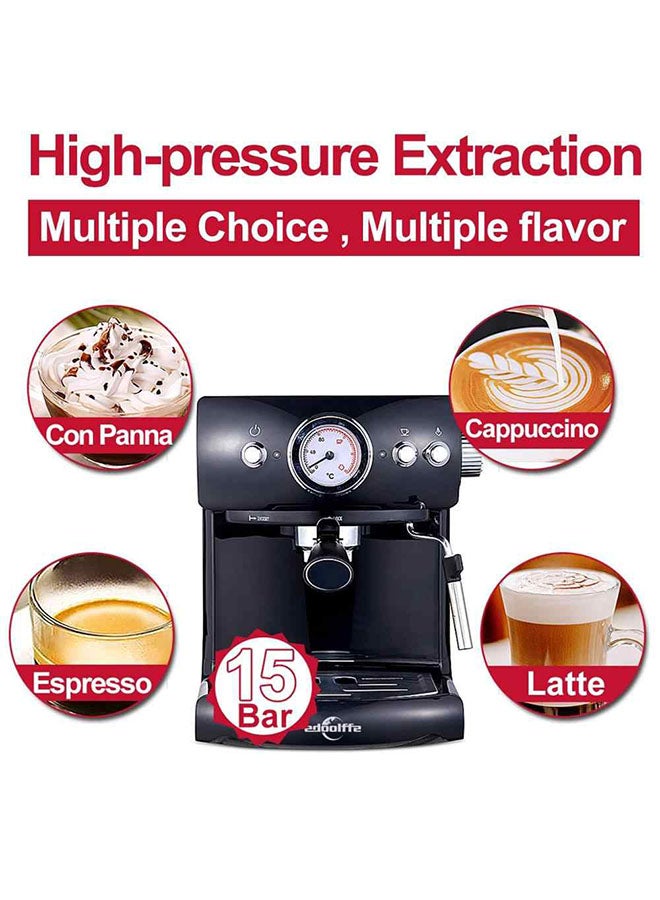 edoolffe - Espresso Machine Built-In Milk Frother 1.5 L 1050.0 W MD-2010A Black - Image 1