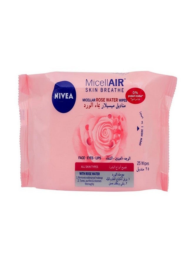 Nivea MicellAir Skin Breath Rose Water Wipes 25's Pink 8cm