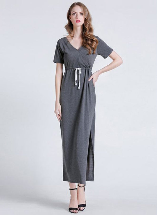 Beauenty Front Tie-Knot Dress Grey/White - Image 4