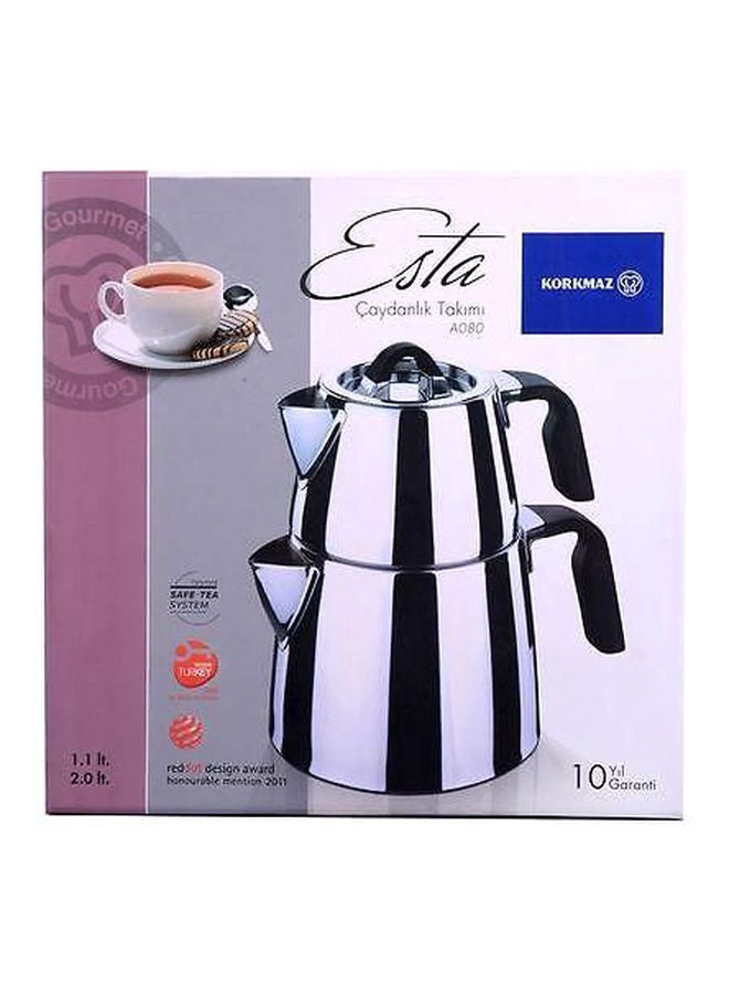 كوركماز طقم إبريق شاي إستا فضي/ أسود 1.1 , 2.0لترات - Image 2