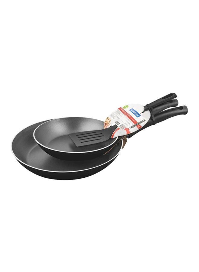 TRAMONTINA Paris 3 Pieces Black Aluminum Frying Pan Set With Interior Starflon Max PFOA Free Nonstick Coating And Exterior Silicon Coating 20Cm + 26Cm + Spatula Black  - Image 2