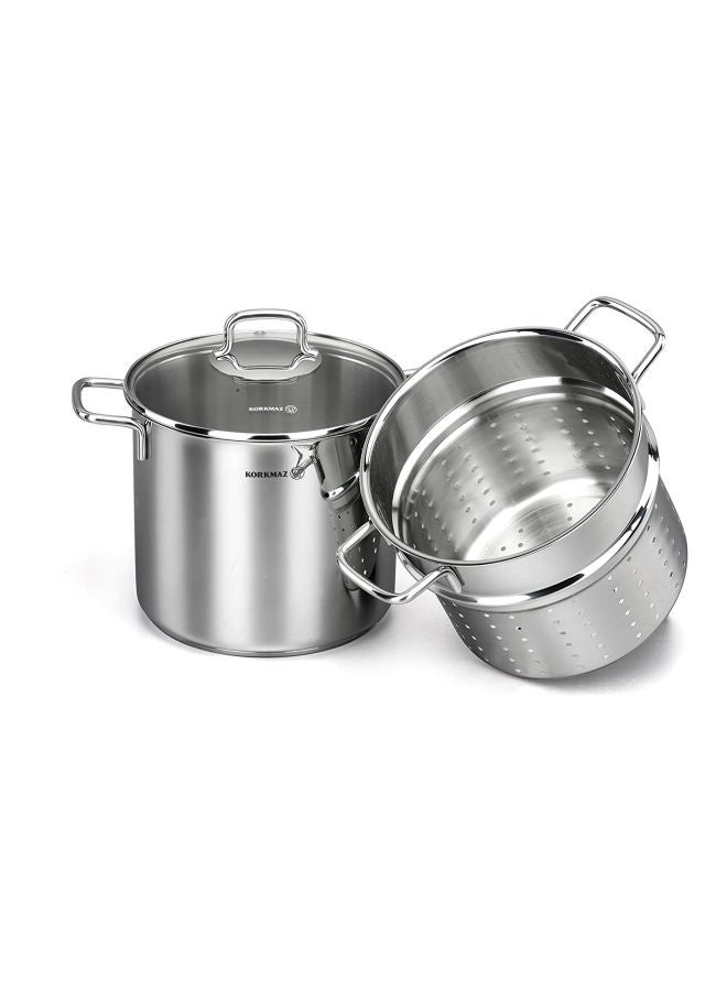Korkmaz 3-Piece Perla Spaghetti Casserole Set Silver Casserole5.6, Spaghetti Pan 5.1Liters - Image 2