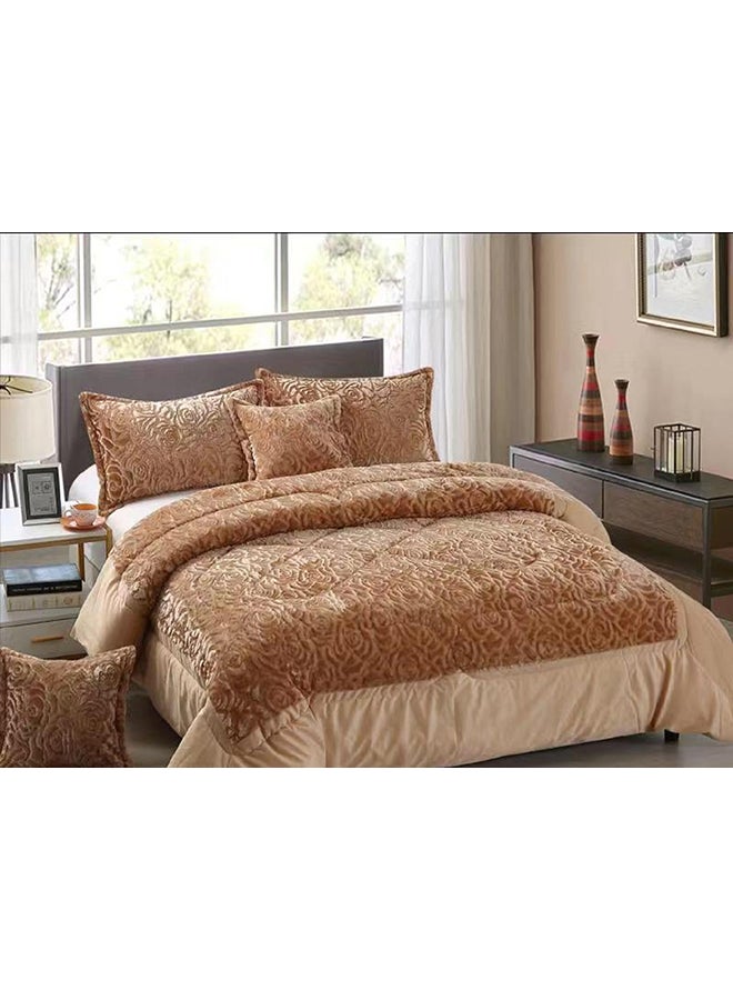 Dream Bell - 6-Piece Rose Fur King Comforter Set Cotton Beige - Image 1