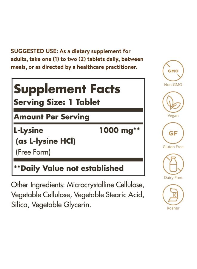 Solgar L-Lysine Dietary Supplement 1000mg - 100 Tablets - Image 3