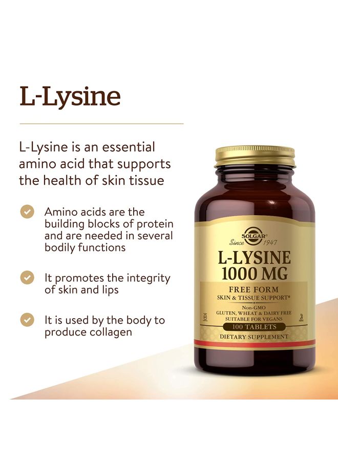 Solgar L-Lysine Dietary Supplement 1000mg - 100 Tablets - Image 5