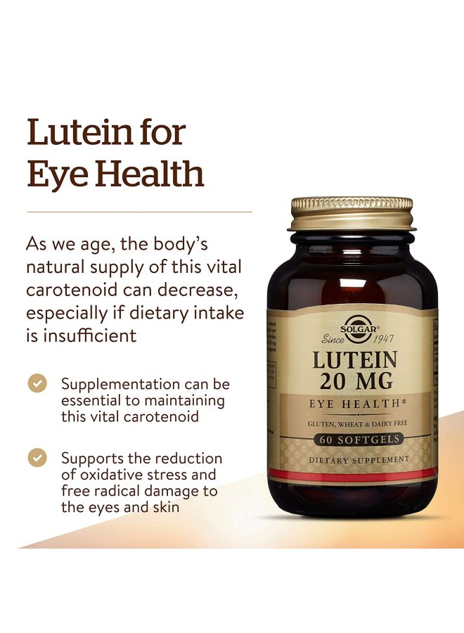 Solgar Lutein Eye Health Dietary Supplement 20mg - 60 Softgels - Image 4