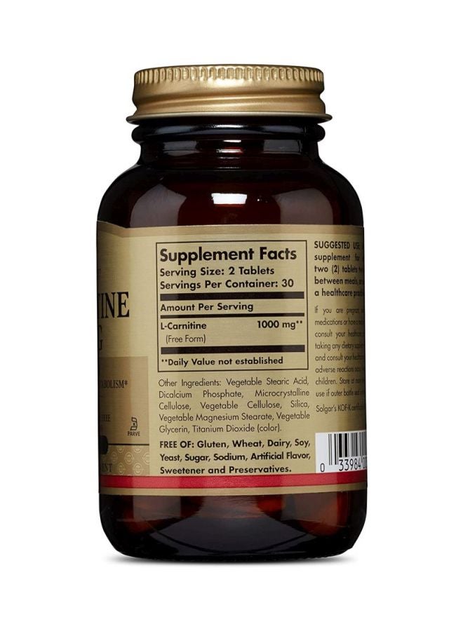 Solgar L-Carnitine Dietary Supplement 500mg - 60 Tablets - Image 2