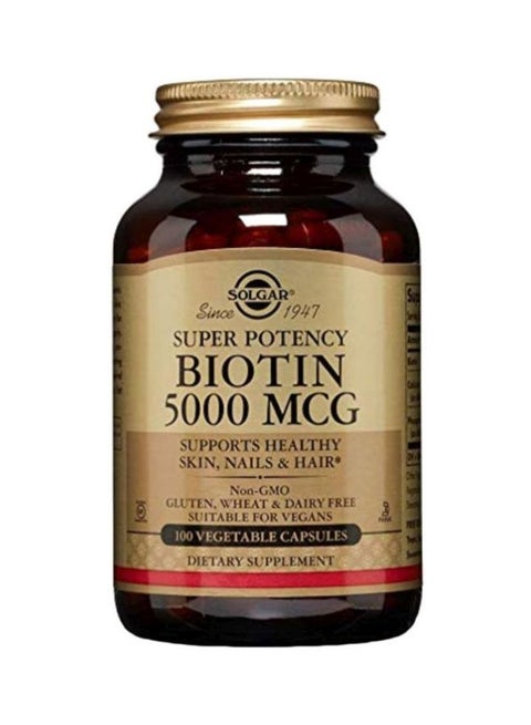 Biotin 5000 MCG Dietary Supplement - 100 Veg Capsules