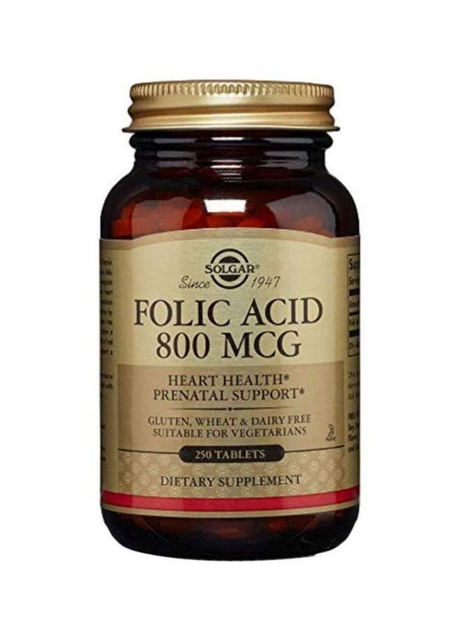 Solgar Folic Acid 800 MCG Dietary Supplement - 250 Tablets - Image 1