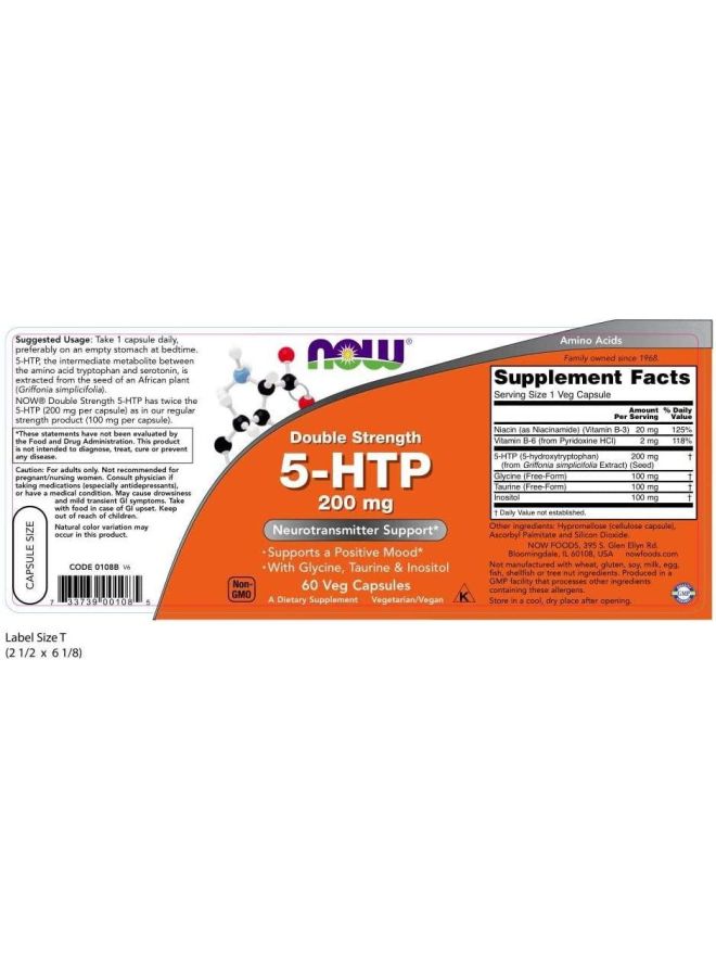 Now Foods - Double Strength 5-HTP 200 mg -120 Vegetable Capsules - Image 1
