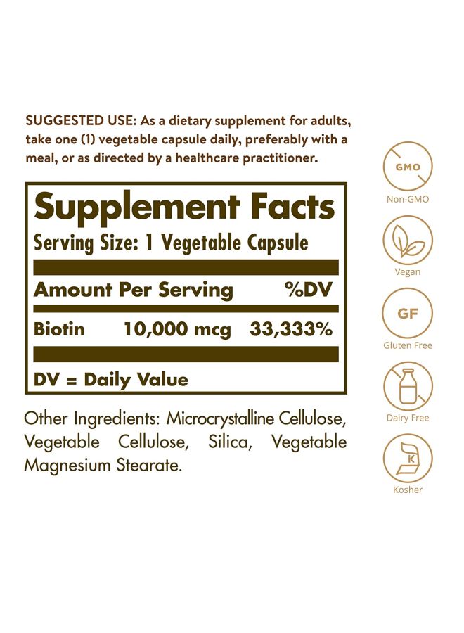 Solgar Biotin 10000mcg - 120 Capsules - Image 2