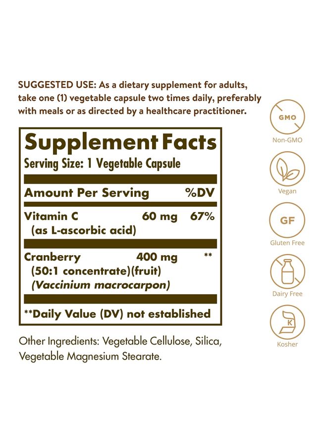 Solgar Natural Cranberry With Vitamin C - 60 Capsules - Image 2