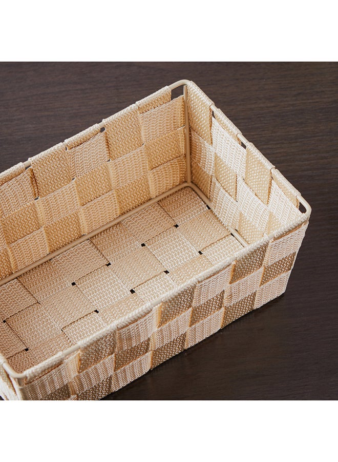 هوم بوكس - سلة بارزة الملمس بأحزمة - 22x14.5x9 سم بيج 22x14.5x9سم - Image 1