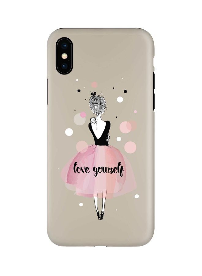 ستايلايزد غطاء حماية مزدوج الطبقة بطبعة "Love Yourself" من سلسلة تاف برو لهاتفي أبل آيفون XS/X رمادي/ وردي/ أسود - Image 1