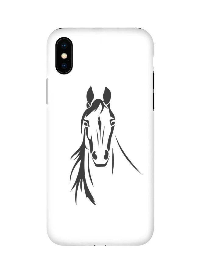 ستايلايزد غطاء حماية واقٍ متين من سلسلة برو بطبعة حصان عربي أصيل لهاتف أبل آيفون XS/X أبيض/ أسود - Image 1