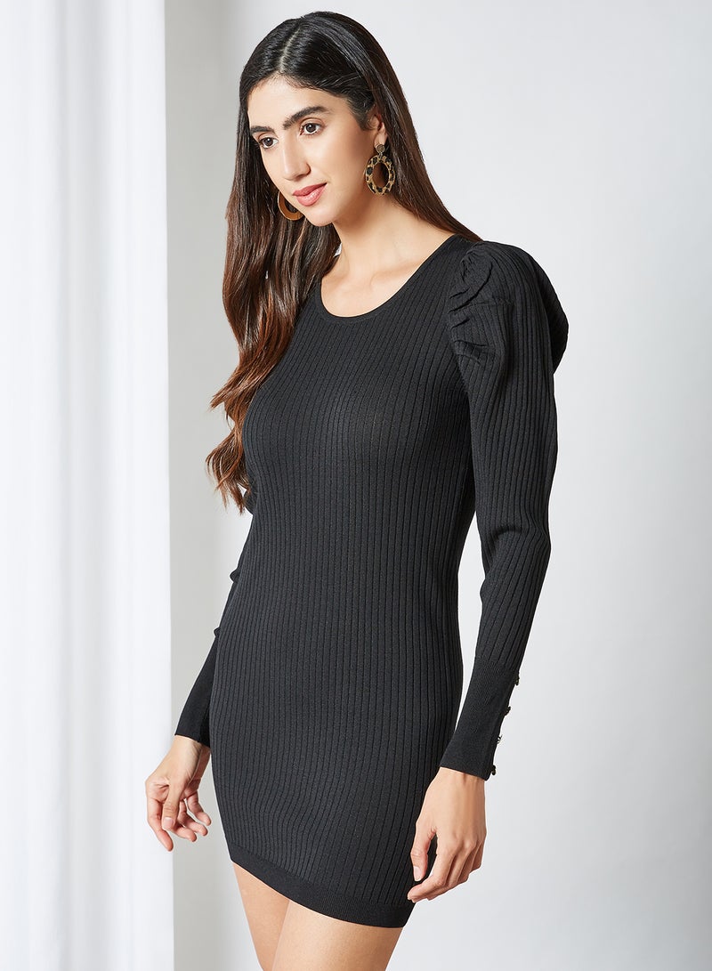 ONLY Puff Sleeve Bodycon Dress Black  - Image 1