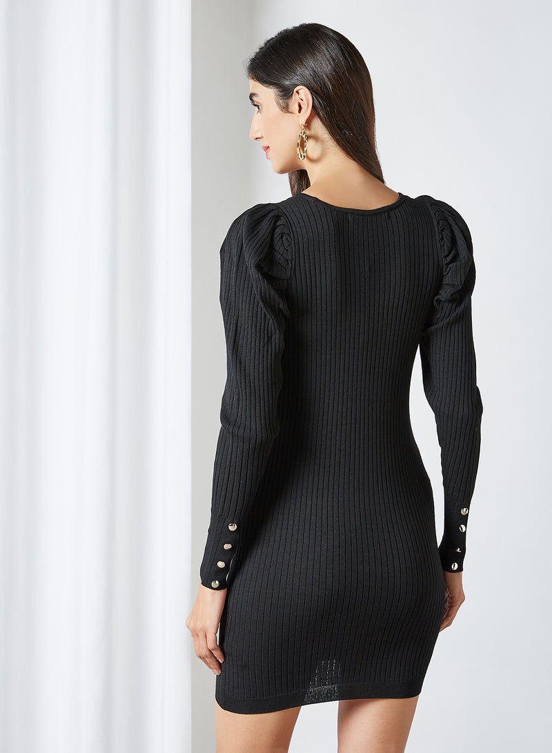 ONLY Puff Sleeve Bodycon Dress Black  - Image 2