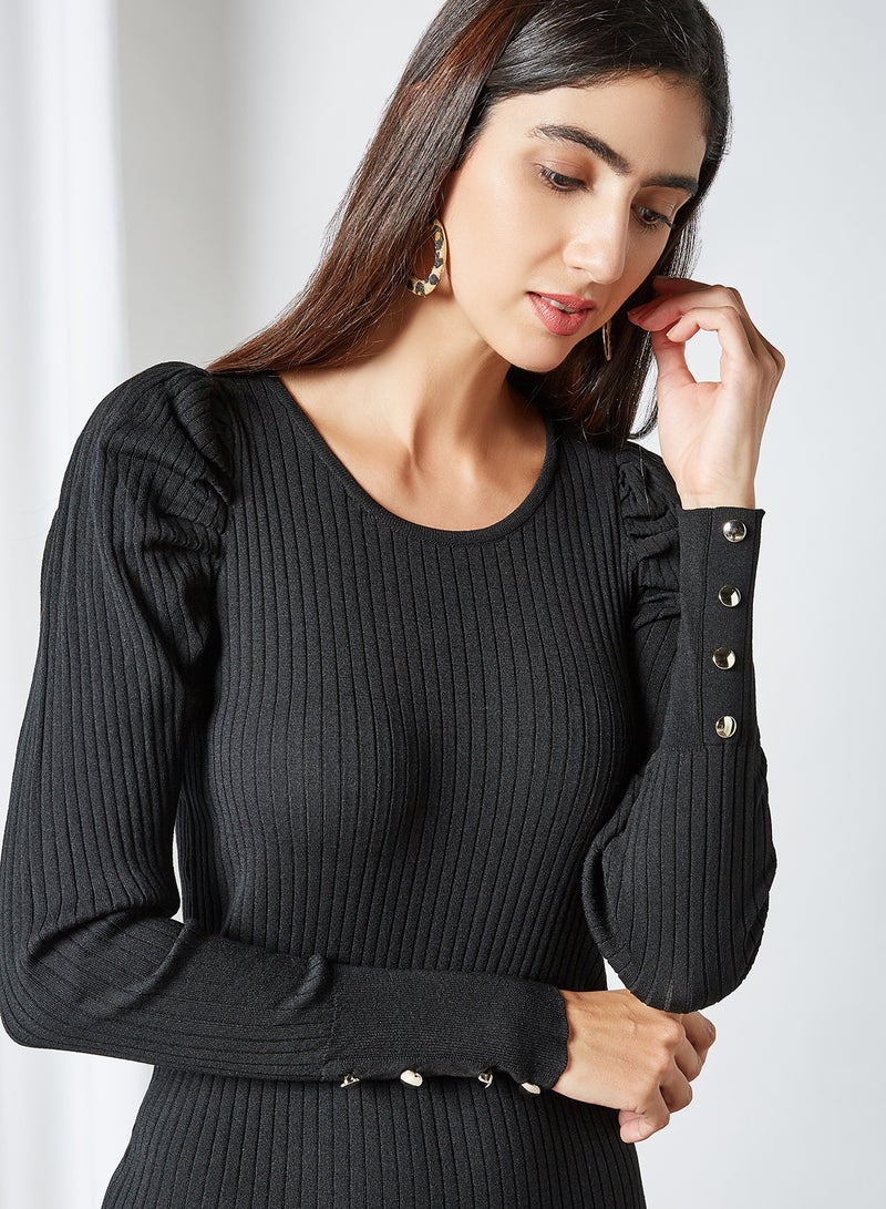 ONLY Puff Sleeve Bodycon Dress Black  - Image 4