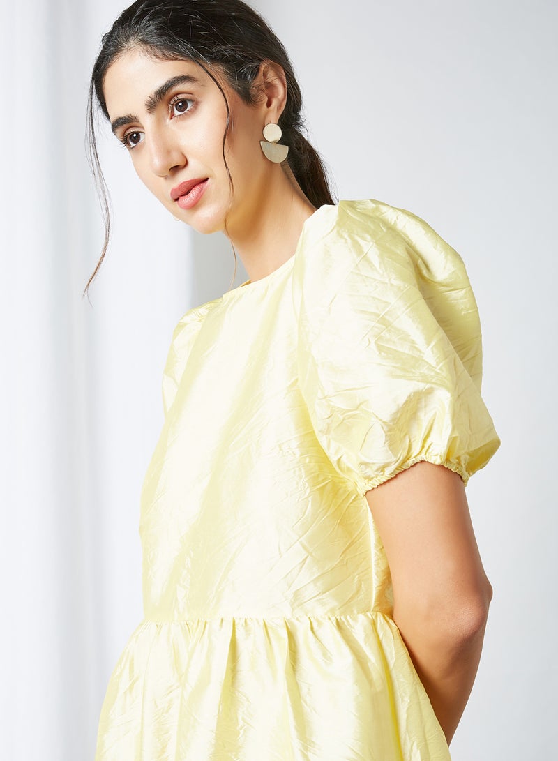 PIECES - Wrinkled Fabric Detailed Midi Dress Buttercup - Image 1