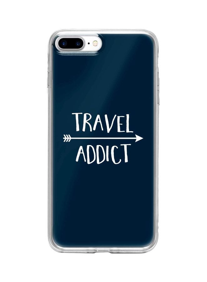 Stylizedd Classic Clear Series Travel Addict Printed Case Cover For Apple iPhone 8 Plus Blue/White - Image 1