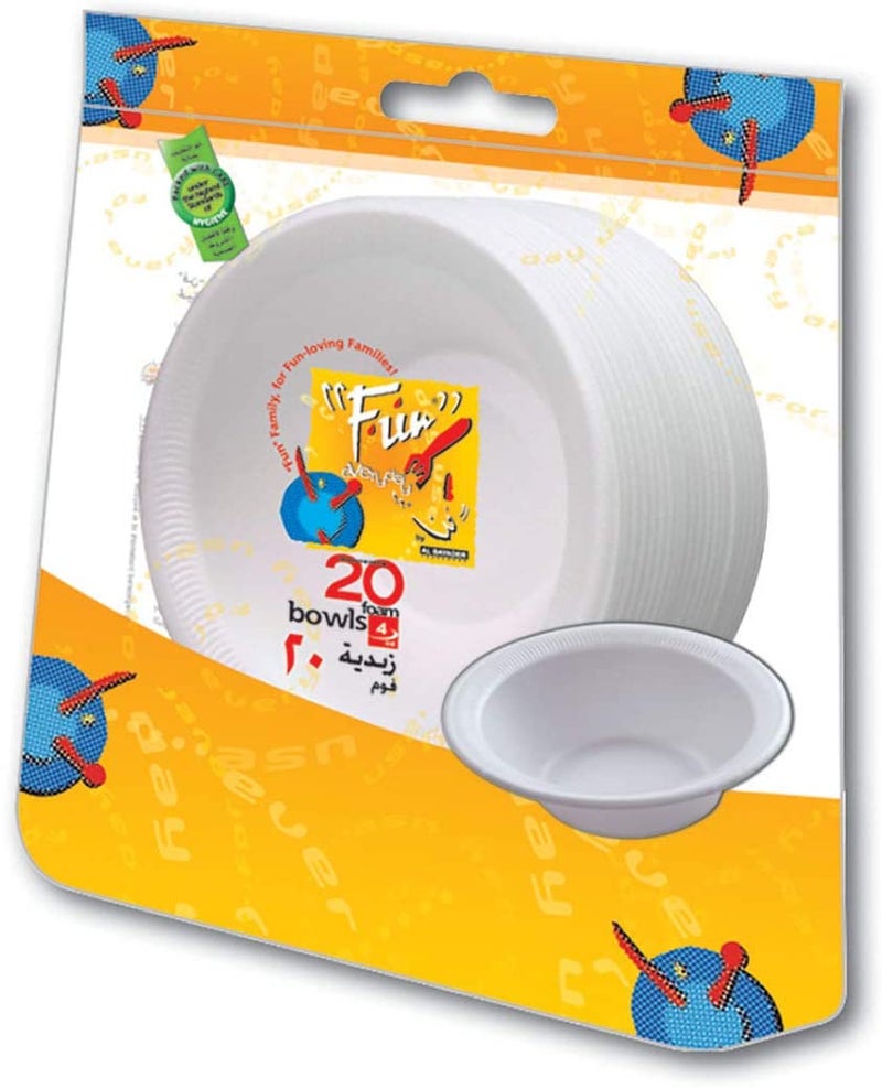 Fun Everyday Disposable Thermocol Foam Bowl Pack Of 20 White 