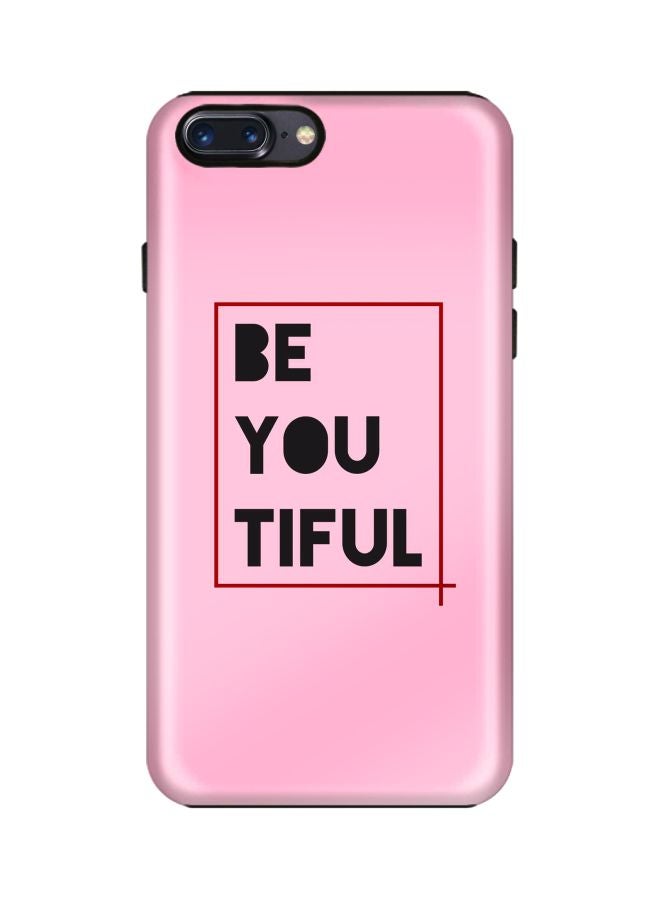 ستايلايزد غطاء حماية واقٍ ثنائي الطبقات بطبعة كلمة "Beyoutiful" لهاتف أبل آيفون 8 بلس وردي/ أسود/ أحمر - Image 1