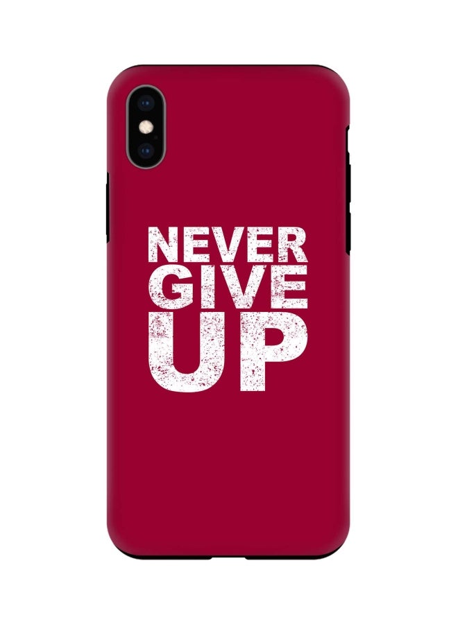 ستايلايزد غطاء حماية بطبعة عبارة "Never Give Up" من سلسلة تاف برو لهاتف أبل آيفون XS ماكس وردي/أبيض - Image 1