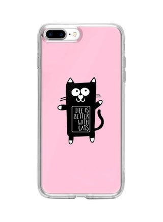 Classic Clear Series Life Is Better With Cats Printed Case Cover For Apple iPhone 8 Plus Pink/Black/White - v1600938860/N40437766A_1