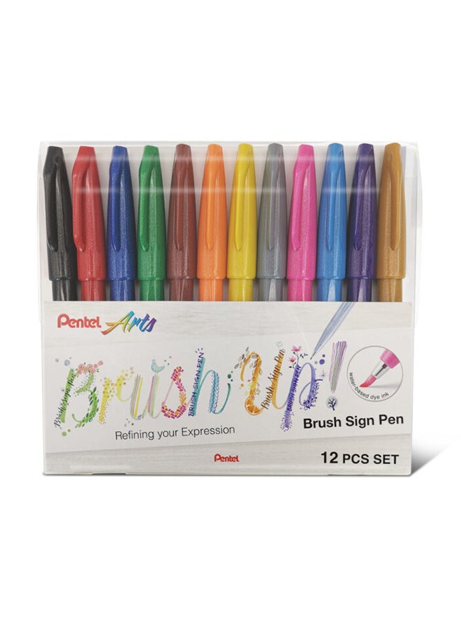 12-Piece Flexible Brush Pen Multi Color