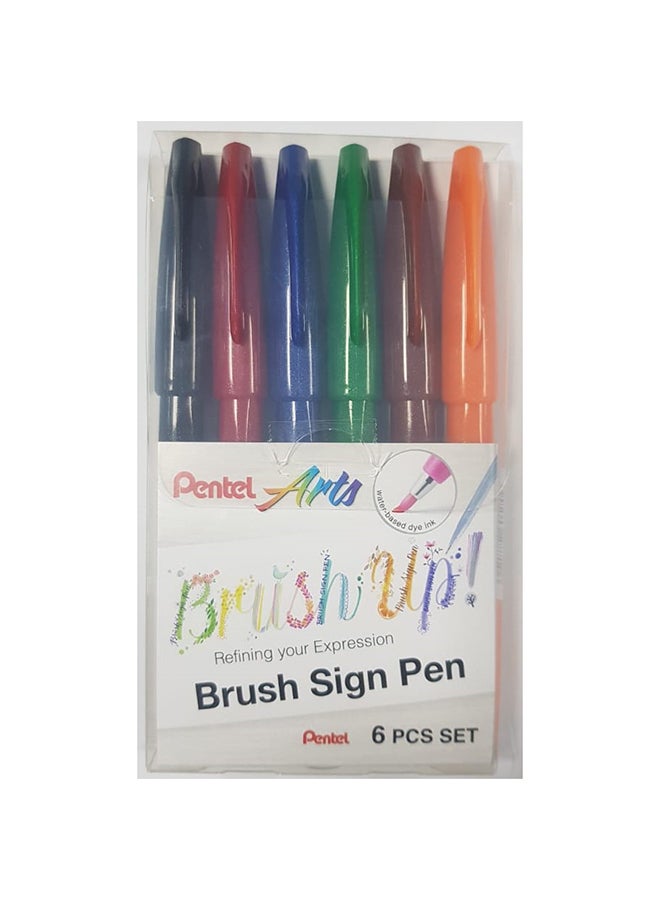 6-Piece  Flexible Brush Pen Multi Color