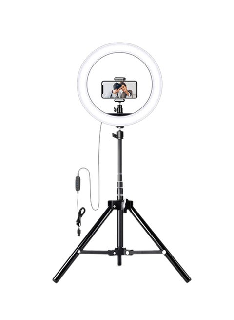 3000.0 mAh Fill Ring Light With Adjustable Stand With 2 Cell Phone Holder LED Selfie Ring Light Black