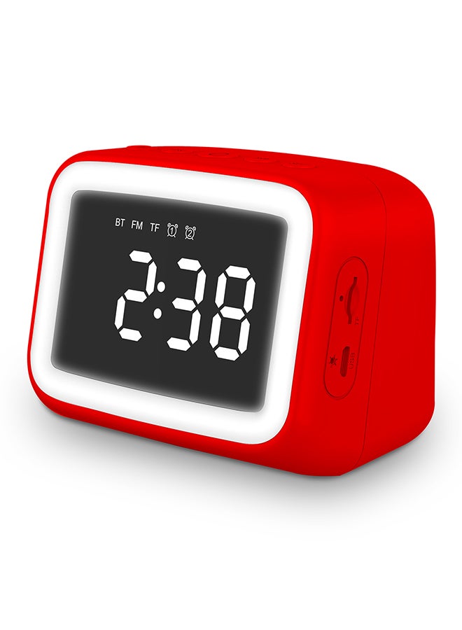AEC - AEC BT511 Mini Bluetooth 5.0 Speaker Alarm Clock Radio with FM Radio Supports LED Night Lamp TF Card Temperature Display Micro USB Rechargeable Wireless Speaker Red - Image 1