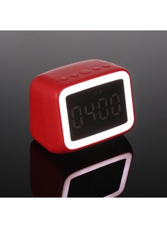 AEC AEC BT511 Mini Bluetooth 5.0 Speaker Alarm Clock Radio with FM Radio Supports LED Night Lamp TF Card Temperature Display Micro USB Rechargeable Wireless Speaker Red  - Image 5