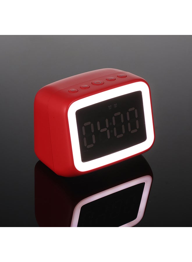 AEC - AEC BT511 Mini Bluetooth 5.0 Speaker Alarm Clock Radio with FM Radio Supports LED Night Lamp TF Card Temperature Display Micro USB Rechargeable Wireless Speaker Red - Image 1
