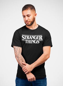 تيشيرت من القطن مزين بطبعة شعار مسلسل "Stranger Things" أسود