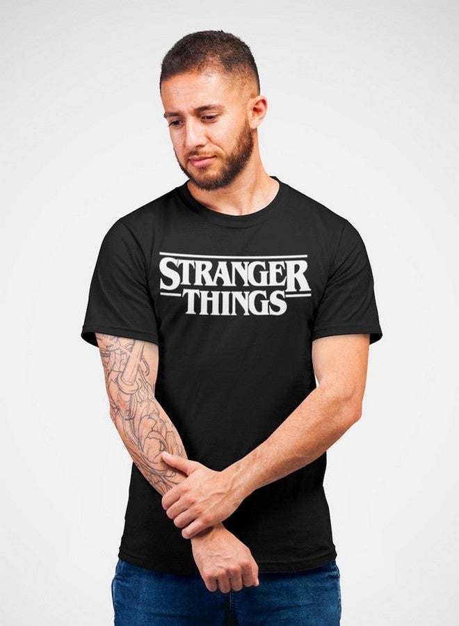 أتيك - تيشيرت من القطن مزين بطبعة شعار مسلسل "Stranger Things" أسود - Image 1