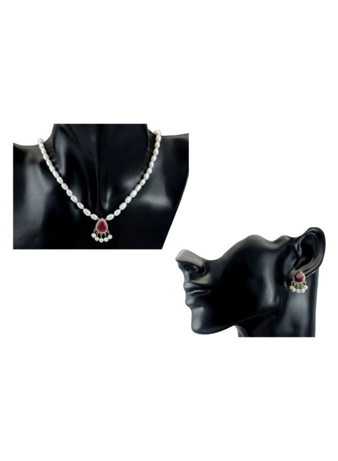 Vera Perla 18 Karat Gold Diamonds Royal Indian Ruby Jewellery Set  - Image 2